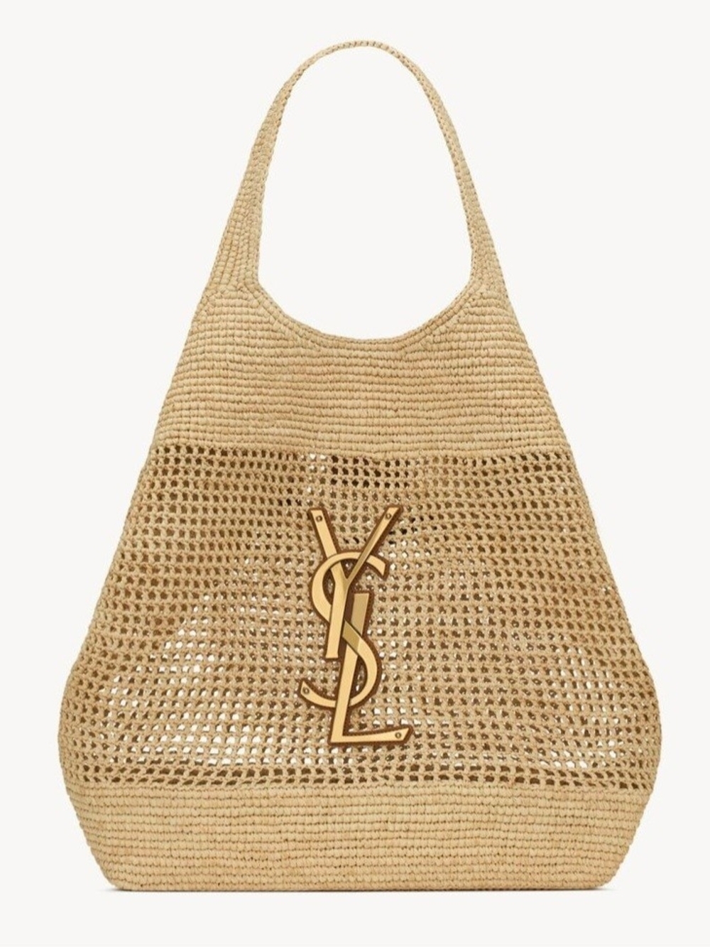 New Saint Laurent Beige Raffia Tote with Gold Logo AMAZING BAG! - Picture 14 of 15